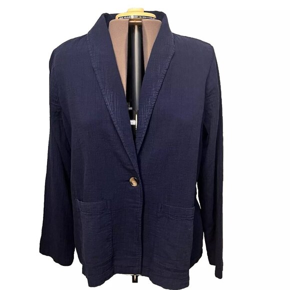 Wonderly. Sz XL. Navy Unlined Textured One Button Jacket w Pockets. B118 - Picture 1 of 4